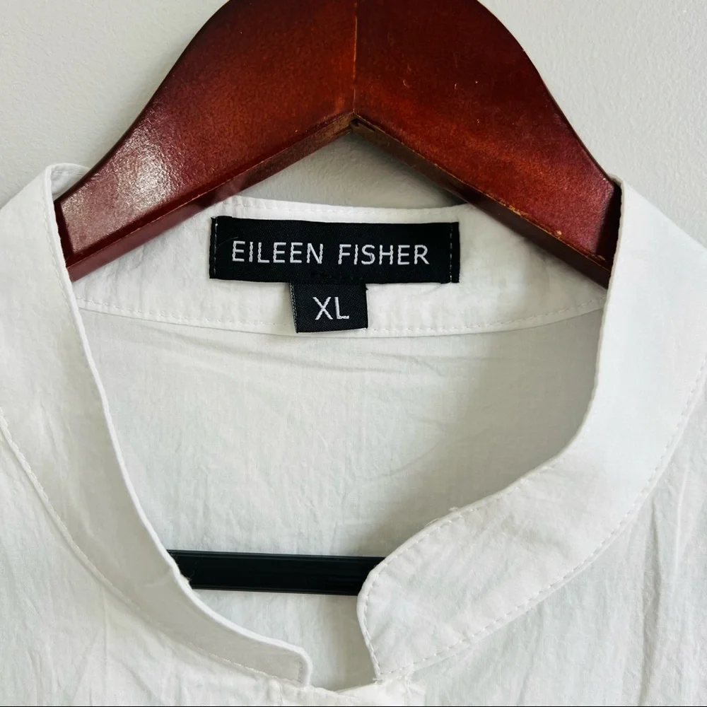 Eileen Fisher white longline mandarin collar cotton tunic - Picture 4 of 6